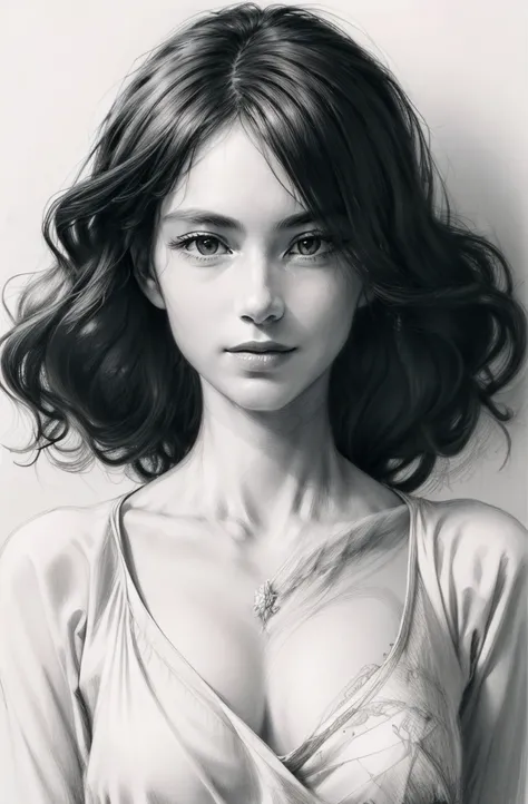 (Best quality,4K,A high resolution,Masterpiece:1.4), Black and white style, Beautiful women, long and flowing hair,Realistic face, Masterpiece, High details, Sketch 1 with a pencil.4, Ink Sketch 1.4, Beach background, High-detail lighting, Slight smile, Fa...