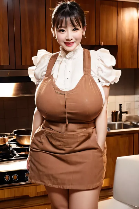 Cooking dishes、frying hands、pinafore、Blouses with ruffles、a miniskirt、huge tit。Big buttocks、high-level image quality、hight resolution、cuisine、Stylish room