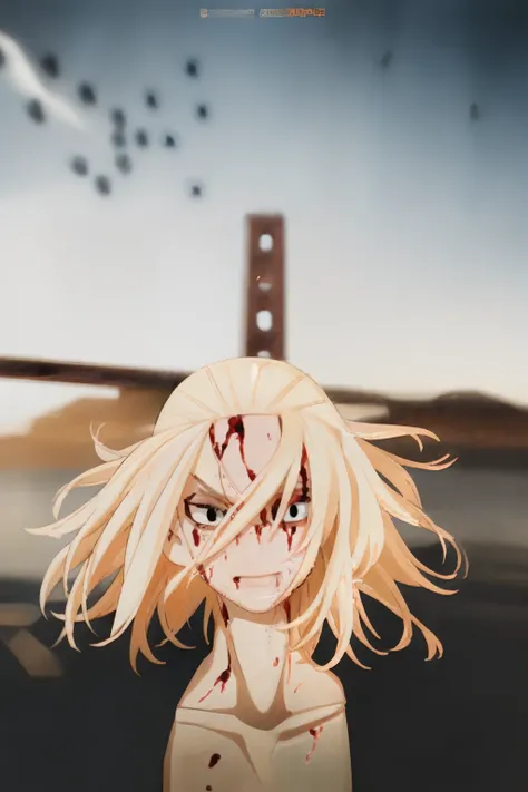 anime - style photo of a man with blood on her face and a bridge in the background, anime wallaper, hd anime wallaper, badass an...