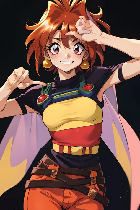 slayers,lina inverse,
(best quality, masutepiece, raw photo,ultra-detailed:1.2), 1girl in,solo,looking at viewer、raise your arms...