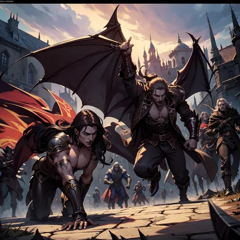 Castlevania Shadow Lord hyper realistic super detailed Dynamic shot masterpiece cinematic scene scenes movie Epic Legendary Lord Dracula leading troops armed with demons into battle