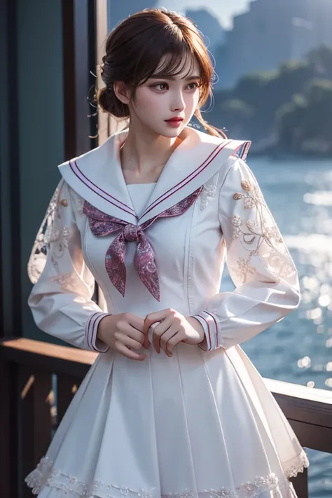 (Ultra realistic 8K CG:1.2)、erfect artwork、delicate patterns、intricate detailes、cellshading、bustup、a sailor suit
(unparalleled masterpiece ever、top-quality:1.2)