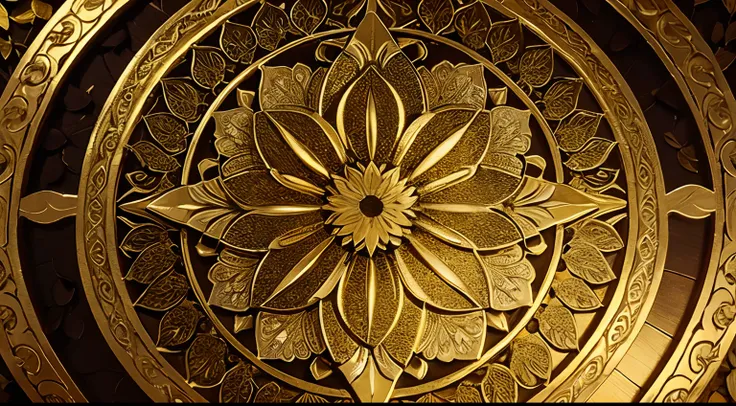 ((ultra-detailed)), endless mandala gold flower petals graphic, flower petals, leaves