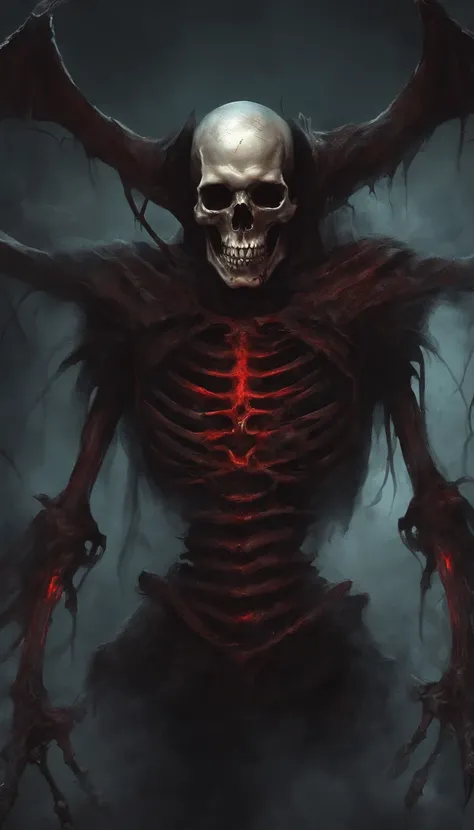 Draw a demon skeleton with a strong bloody face and bloody head,  Science fiction horror art, sci-fi horror artwork, inspired by Aleksi Briclot, Fangs of the slaughter, horror fantasy art, Alexis Bricklot（Alexis Bricklot）, horror concept art, veneno, Fanta...