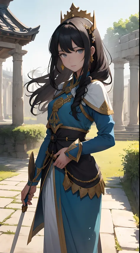 In an ancient kingdom，There was a girl standing，Leading a group of knights。
break
She guided them to their destination with a brave expression。
break
Behind her，The majestic royal city stands here
break
The most suitable effect for this scene is the waterc...