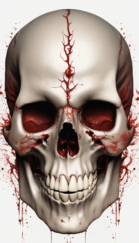 (Ultra-detailed, A high resolution, Best quality, Realistic:1.37), Blood-red skull, Bone structure, full-body portraits, The presence of demons, Meat texture, Surreal art, Vibrant colors, Dramatic lighting