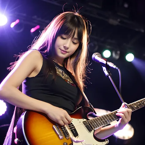 Female guitarist、Too cute、Spotlight on stage、Guitar Solo Playing