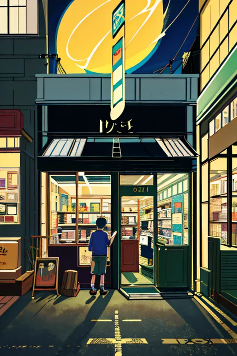 Transport the viewers into the melancholic embrace of a late-night scene in an old vinyl store, capturing the poignant narrative of a couple sharing a quiet moment, listening to music. Infuse the anime-style artwork with the distinctive touch of city pop a...