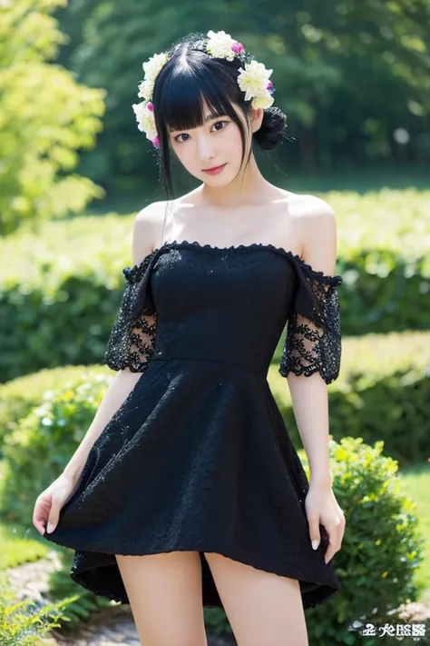 1 black hair, High quality, ultra-detailliert, masutepiece, Realistic,Black dress,full bodyesbian