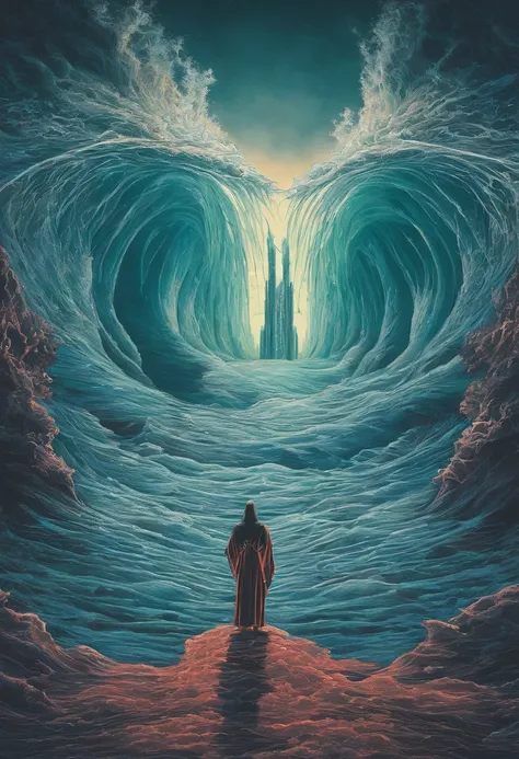 Moses holds his staff aloft、Reach out to sea、Dividing the sea in two。If so、Israel、It was possible to navigate dry waters、The sea split in half、The sea splits in half、The seabed was bare、The Exodus of Moses、The Exodus of Moses、The sea splits in half、The sea...