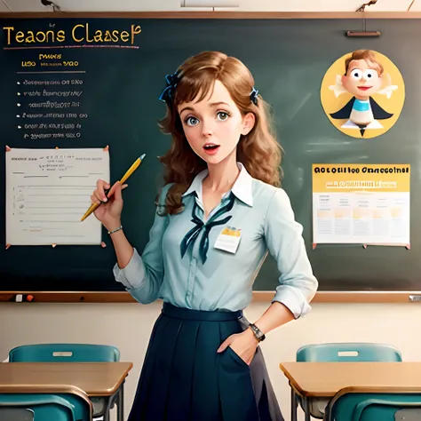 Pixar Style Poster Child Teacher Teaching Class