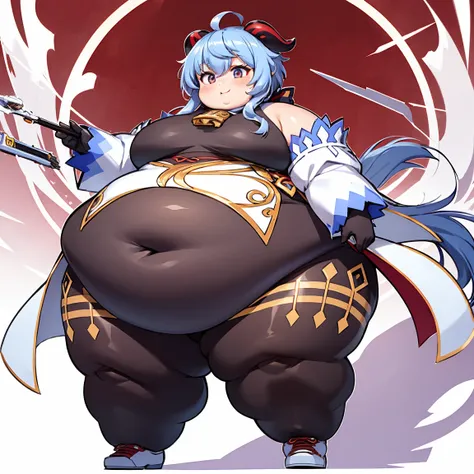 Fat Ganyu, Cute fat Face, Big Cheeks, Happy, big Belly, Thick Thighs, Fat Butt, Fat Arms, Large Breasts, Front Pose, White transparent Background, solo