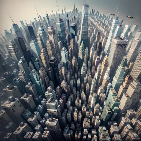 new york city, looking from above as if parachuting, realistic style, 4k --auto --s2