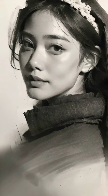 sketch close-up black & white people sketch 32k（tmasterpiece，k hd，hyper hd，32k）black and white background(((sketching)))