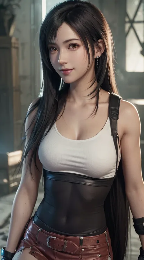 (best quality, ultra-detalhado, realistic:1.37), tifa lockhart, rosto delicado, rosto detalhado, sweet smile expression, corpo p...