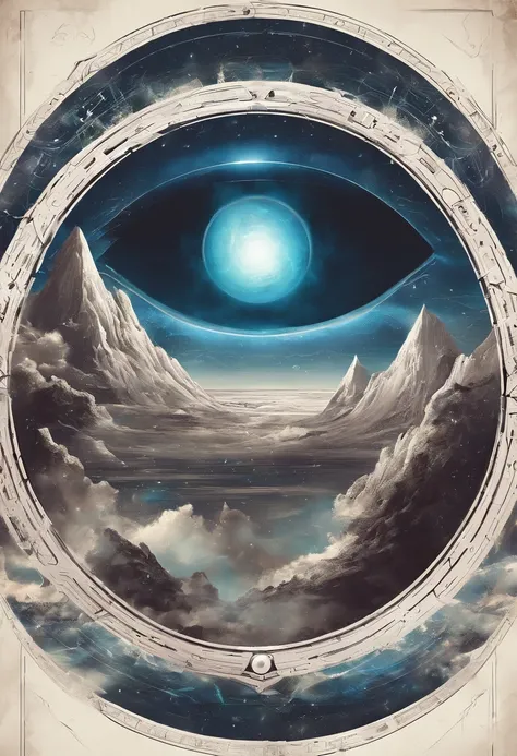 There is a picture of blue eyes，There is a spiral around it, Portrait of a mystical giant eye, the eye of the universe, The Eye of God, mystic eye, Eye of God Ra, Milky Way in the eyes, giant eye magic spell, Eye of the Gods, mystical third eye, Eye of the...