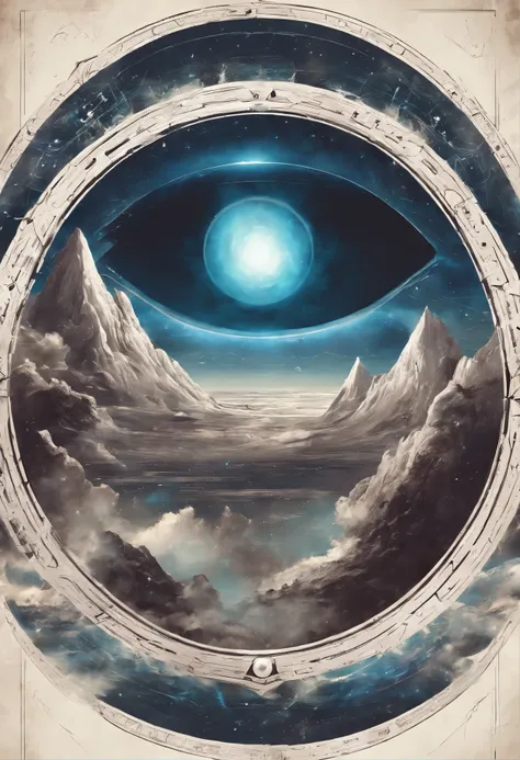 There is a picture of blue eyes，There is a spiral around it, Portrait of a mystical giant eye, the eye of the universe, The Eye of God, mystic eye, Eye of God Ra, Milky Way in the eyes, giant eye magic spell, Eye of the Gods, mystical third eye, Eye of the...