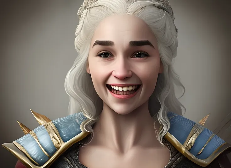 Realistic Daenerys Targaryen with grill in her mouth smiling