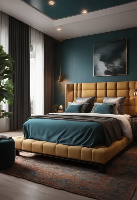 modern bedroom, photorealistic