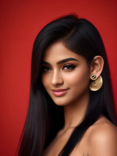 imagine a photoshoot inside studio, (ultra realistic:1.37), (extremely believable:1.6 picture) (intricate beautiful details of faces & eyes & ears & nose & lips & skin & body parts), of a beautiful 18 years old brown Tamil girl with long black hair normal ...