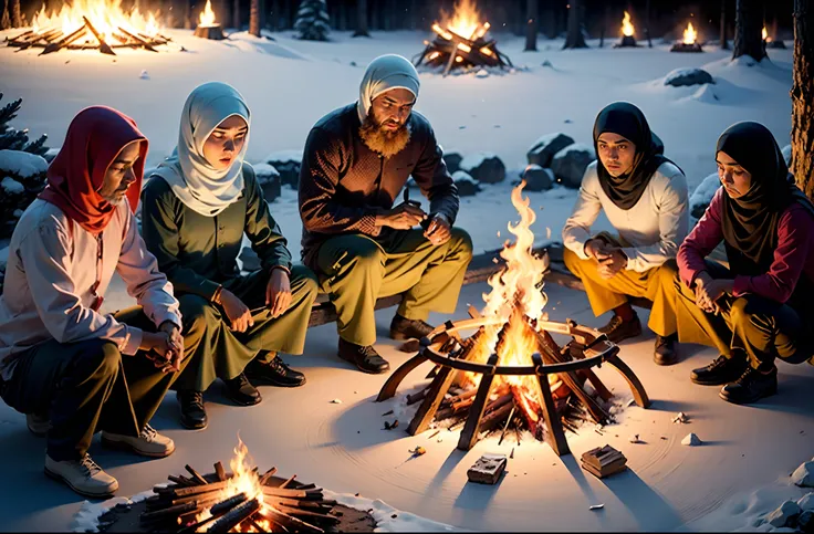 Muslims trying to make a campfire