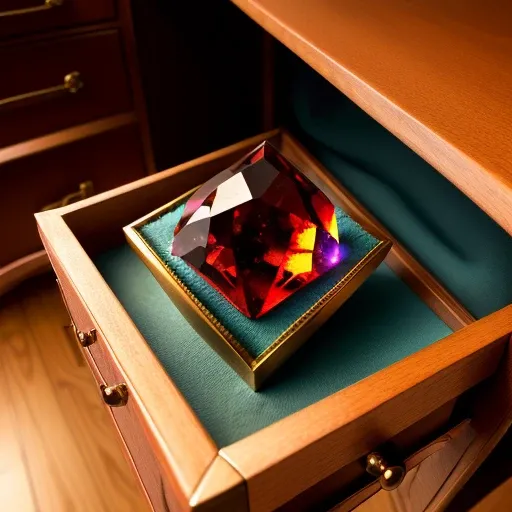 A gemstone garnet in the drawer of the table.