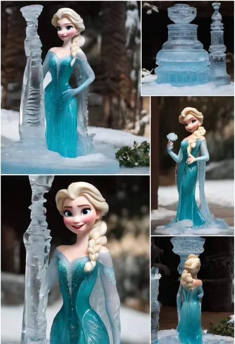 (ice - carving:1.4),Movie Elsa disney, (Cute ice sculpture Elsa. ,Anatomically correct,full bodyesbian,Masterpiece ice sculpture camellia, Representative work ,Smile)