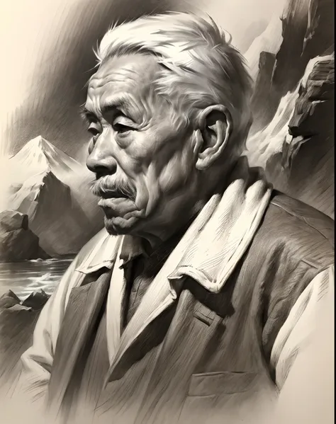 (a high resolution,best quality,realistic),(portrait,character) 's (chinese old man:1.1),(side view:1.1), around (50 years old:1...