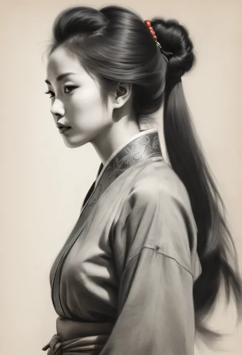 ,(Portrait,Character) s (Chinese girl:1.1),(Side view:1.1),Portrait in (Classic charcoal style:1.2) with (Fine, detailedshadows:1.1),