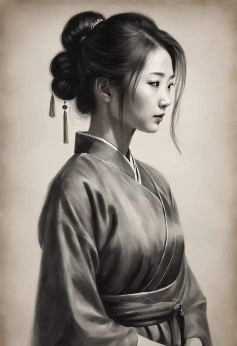 (A high resolution,Best quality,Realistic),(Portrait,Character) s (Chinese girl:1.1),(Side view:1.1),Portrait in (Classic charcoal style:1.2) with (Fine, detailedshadows:1.1),The image is (Exceptional quality:1.2), with (Clears lines:1.1) and (Subtle tones...