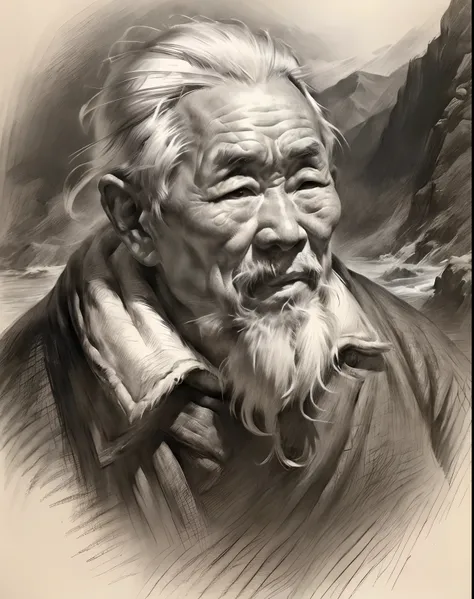 (a high resolution,best quality,realistic),(portrait,character) 's (chinese old man:1.1),(side view:1.1), around (70 years old:1...