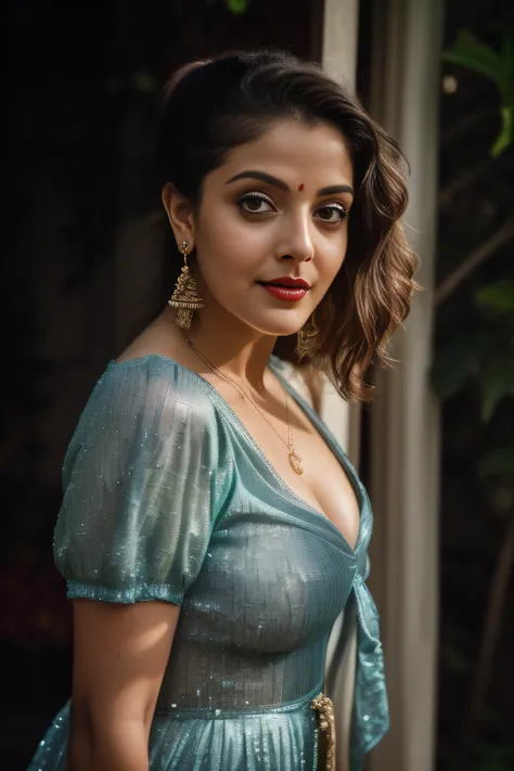 day scene, extreme close up photo of naked vedhika from top view, big cheeks, red Hollywood lips, , huge breasts, squatting near shrub in a garden, hourglass figure, armpits, (blue eyes:1), ponytail, necklace, 30 yo, look at viewer and smile, (cinematic:1....