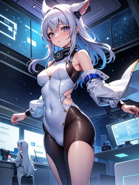 One girl、Inside the spacecraft、A girl and a beautiful sight are spreading。The walls and ceiling are covered with panels of futuristic design.、It has a fantastic glow。The interior of the ship is spacious々and々And々And々And々And々And々And々And々And々And々And々And、A var...