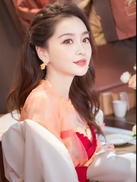 araffe woman in yellow dress sitting at a table with a cake, dilraba dilmurat, beautiful Vietnamese woman, Midu, sha xi, ruan jia beautiful!, queen of the sea mu yanling, inspired by Huang Ji, wearing yellow dress, wearing a cyan cheongsam, hwang se - on, ...