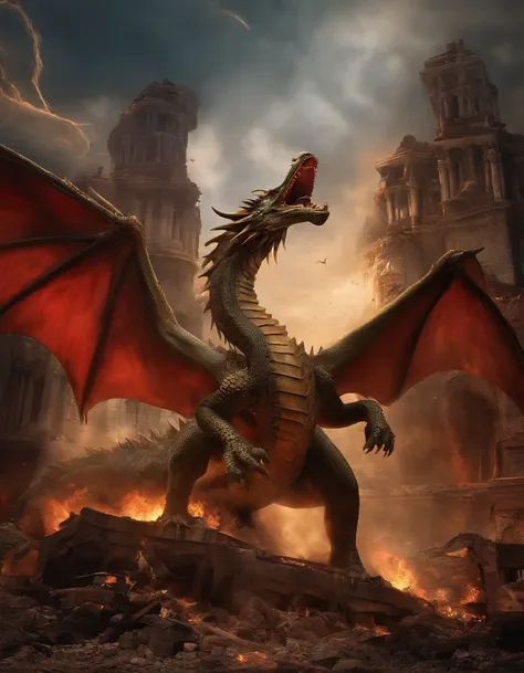 The dragon fell in a city destroyed by war