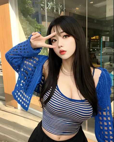 araffe asian woman with long black hair and blue top, menina coreana, linda mulher coreana jovem, mulher sul-coreana bonita, mul...