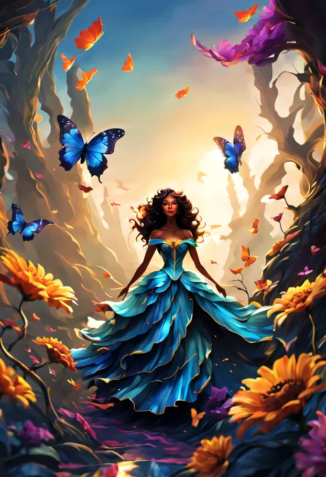 (best quality, 4k, 8k, high resolution, masterpiece: 1.2), (beautiful butterfly queen:1.32) and ultra detailed, long wings, vibr...