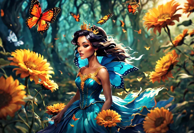 (best quality, 4k, 8k, high resolution, masterpiece: 1.2), (beautiful butterfly queen:1.32) and ultra detailed, long wings, vibr...