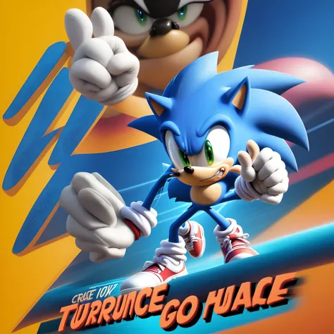 Create a Sonic the hedgehog game poster with Sonic wagging his finger,the game will be called "sonic turbo"