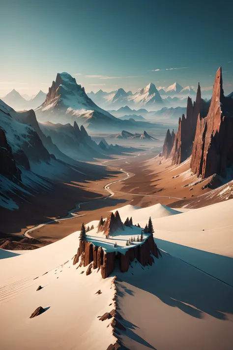 Create a desolate landscape of valleys and mountains