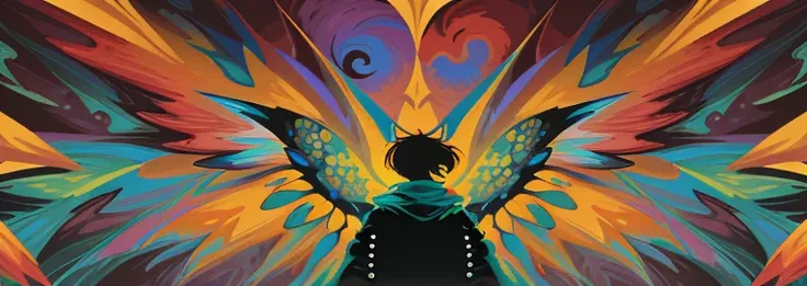 peinture aux couleurs vives d’une femme avec ses bras tendus devant un fond coloré, Jen Bartel, Art conceptuel coloré, Illustration numérique rayonnant, Art fantastique numérique coloré, inspiré par Cyril Rolando, Anime Art abstrait, Art numérique coloré, ...