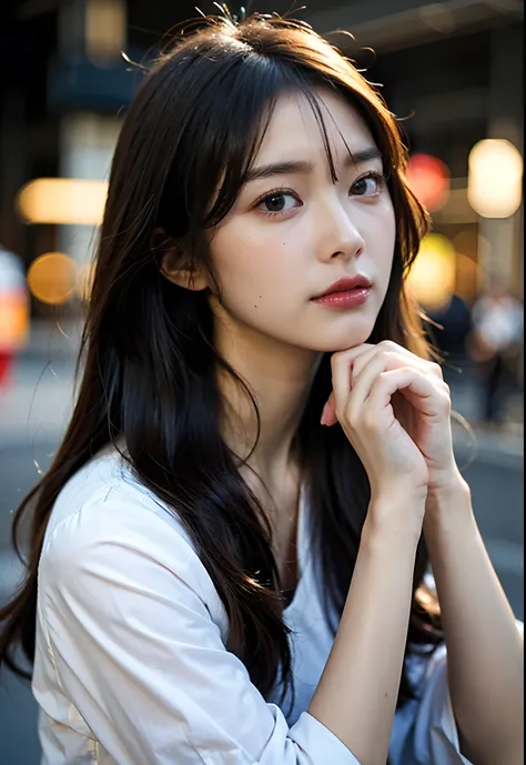 Best Quality,Masterpiece,The ultra-Highres,(Realisticity:1.4),OriginalPhoto,Cinematic lighting,1Girl,Cute,(close-up:1.2),Streets of Taiwan, Long striped hair, Photorealistic,detailed beautiful delicate face,finely detailed beautiful eyes and detailed face,...