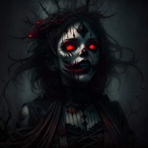 Dead bride, Horrifying dark art, portrait full face painting of a rotting, creepy, scary zombie, ultra realistic, concept art, intricate details, eerie, highly detailed, photorealistic, octane render, 8 k, unreal engine. art by artgerm and greg rutkowski a...