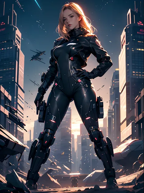 female ,emma frost ,front view,artgerm,full body,cyborg,front pose,heavy mechanical torso,sci fi,full body suit,combat ,gun smith,swat,swat outfit,full tactical ,camo print,sexy,Sultry, , anime-inspired, ample bosom, strikingly detailed,dynamic stance, gra...