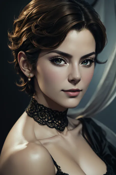 Silvia Navarro, sexy clothes, character portrait, 3 9 9 0 s, short hair, intricate, elegant, highly detailed, digital painting, artstation, concept art, smooth, sharp focus, illustration, art by wlop, charlie bowater and alexandra fomina