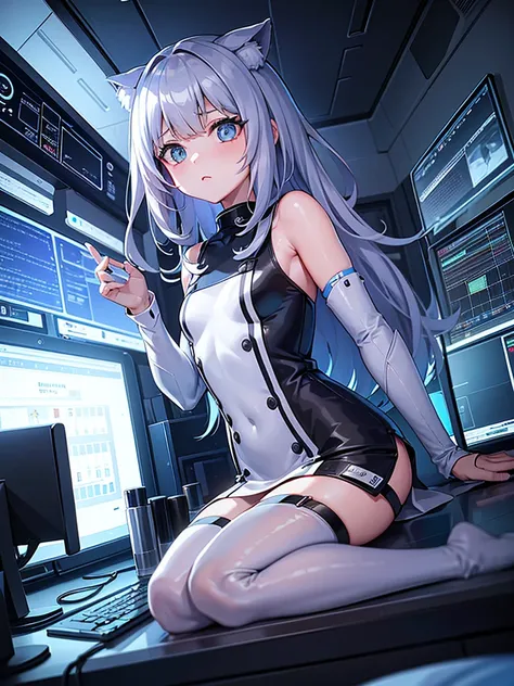 One girl、Inside the spacecraft、A girl and a beautiful sight are spreading。The walls and ceiling are covered with panels of futuristic design.、It has a fantastic glow。The interior of the ship is spacious々and々And々And々And々And々And々And々And々And々And々And々And々And、A...