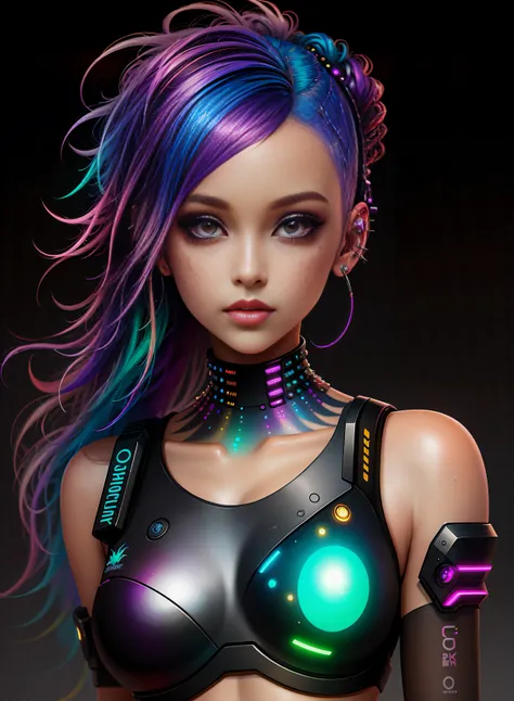 ((best quality)), ((masterpiece)), ((realistic)), (detailed), (1 girl), ((full body:1.4)), woman with colorful hair and piercings, dreamy cyberpunk girl, 4K high-detail digital art, stunning digital illustration, stunning 8K artwork, colorful digital fanta...