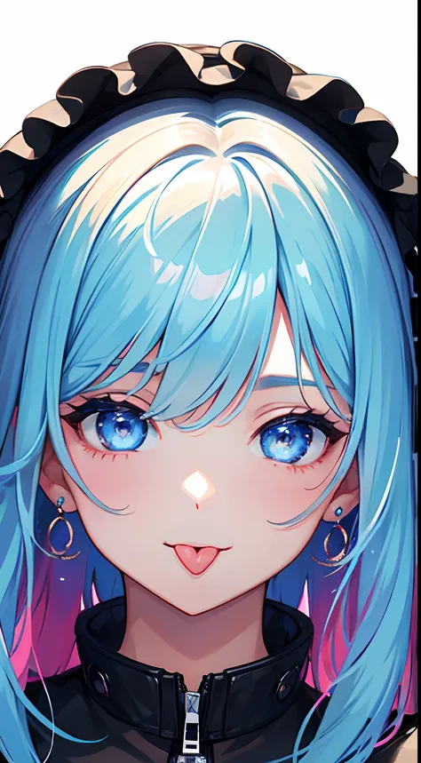 (masterpiece), best quality, (close up on a girl face), (eye focus), expressive eyes, perfect face,colorfuhl air, collar, gorgeous eyes, galaxy eyes, cosmic eyes,sparkling eyes, breath taking, cute, soft expression, perfect skin,[: the girl has  the tongue...