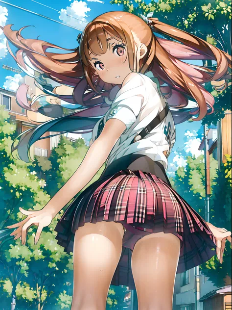 thighs thighs thighs thighs、(the Extremely Detailed CG Unity 8K Wallpapers,masutepiece, Best Quality, Ultra-detailed),Commuting to school,Unexpectedly strong wind blows,Schoolgirl Panty Shot.from below,Skirt fluttering,turned around,