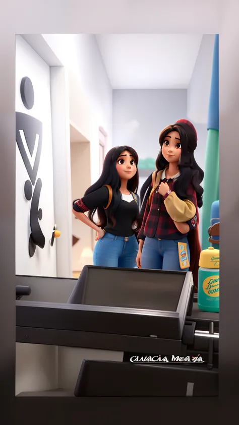 Duas meninas uma mais clara e outra mais morena de cabelo cacheado preto estilo Disney pixar alta qualidade melhor qualidade